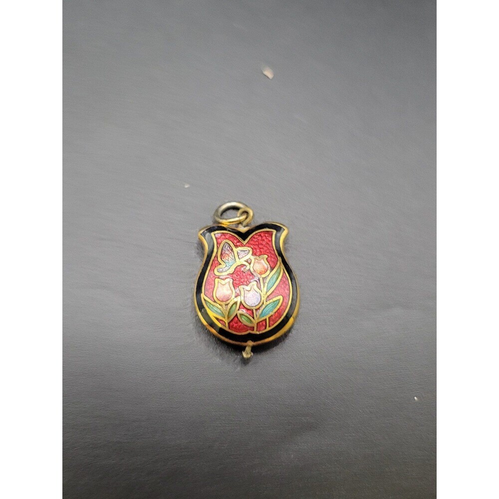 Vintage Red Dangle Cloisonne Necklace pendant - Picture 6 of 8